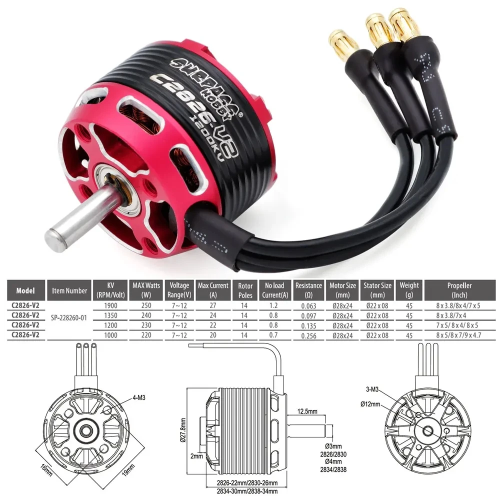 Surpass Hobby C2822 C2826 C2830 C2834 C2838 V2 2-3S 2-4S 14-pole Outrunner Brushless Motor For Fixed-wing Aircraft Airplane 4