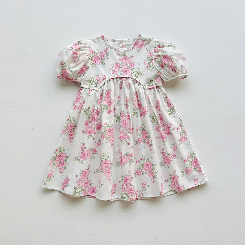 thumbnail image 1 of Ropa coreana de verano para niños, vestido para niñas de 2 a 7 años 2025, vestidos de manga corta con estampado de nueva flor para niños, traje para niñas, 1 of 6