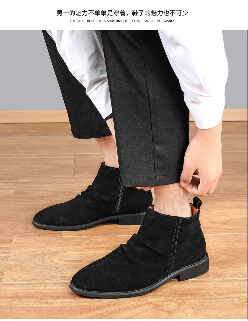 Chelsea-Stiefel aus echtem Leder für Herren, Business, formelle Stiefeletten mit spitzer Zehenpartie und seitlichem Reißverschluss, klassisches minimalistisches Design, rutschfest – Detail 11