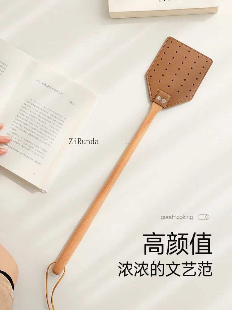 *Literary leather, mosquito killer fly swatter, beech wood, long-handled fly swatter, thickened not rotten