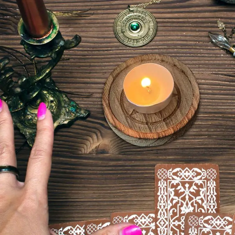 Wooden Candle Holder with A Pentagram Design, Suitable for Use in Wiccan Ceremonies, Astrology, Meditation, and Divination.