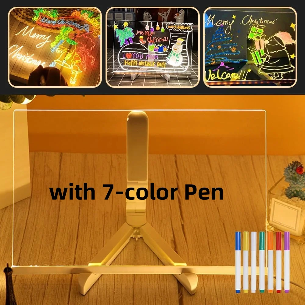 LED Note Board with Colors Light Up Acrylic Message Board Light Up Dry Erase with Adjustable Stand and 7 Colors Pen