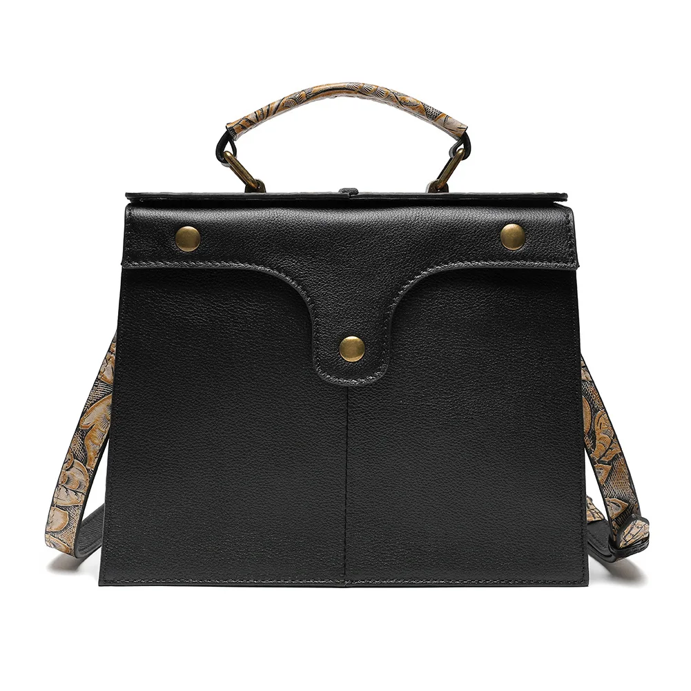 Steampunk Leather women's bag niche embossed ladies handbag retro style cowhide women's shoulder bag diagonal bag card holder