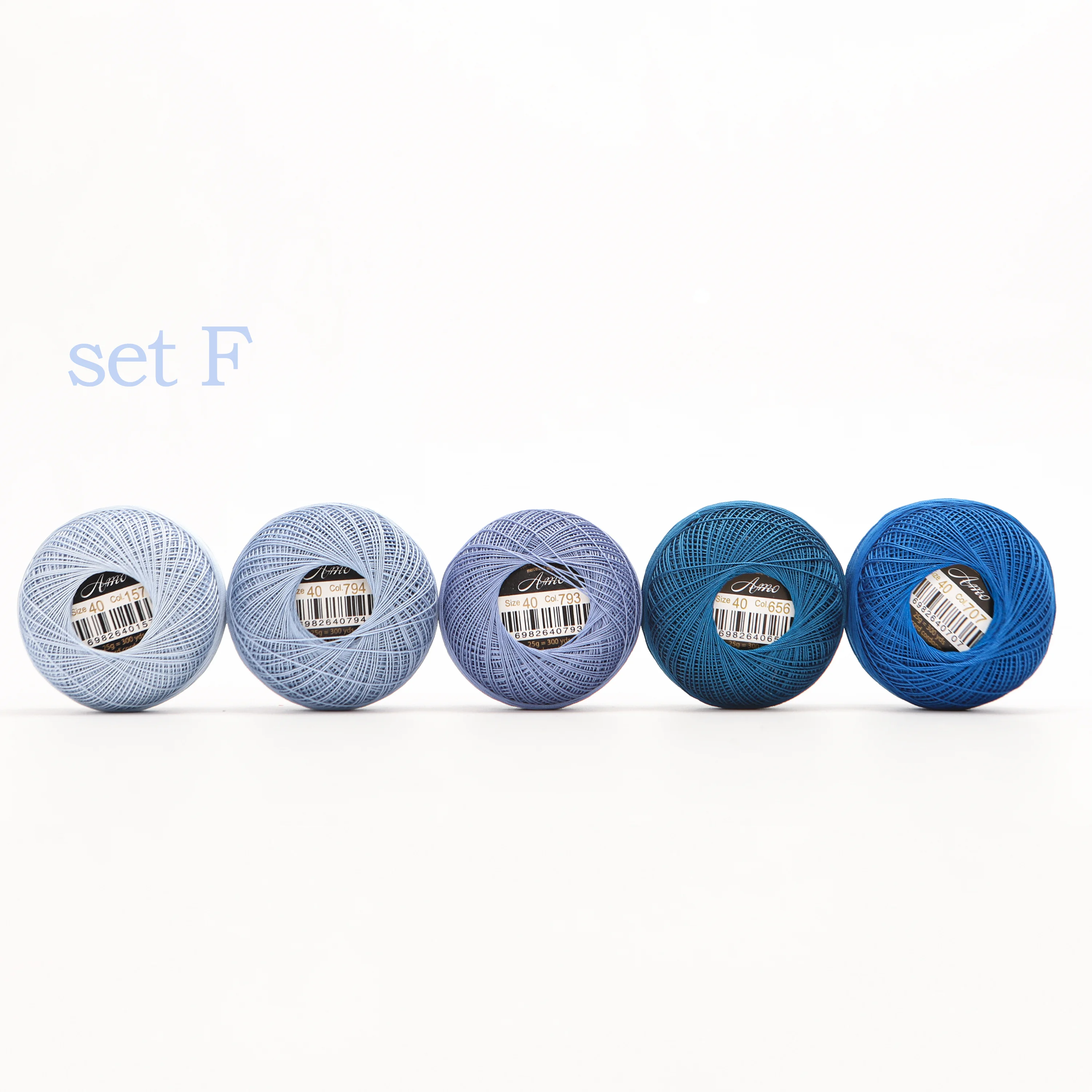 Crochet Thread, 100% Mercerized Cotton, Light Colors - Set of 6