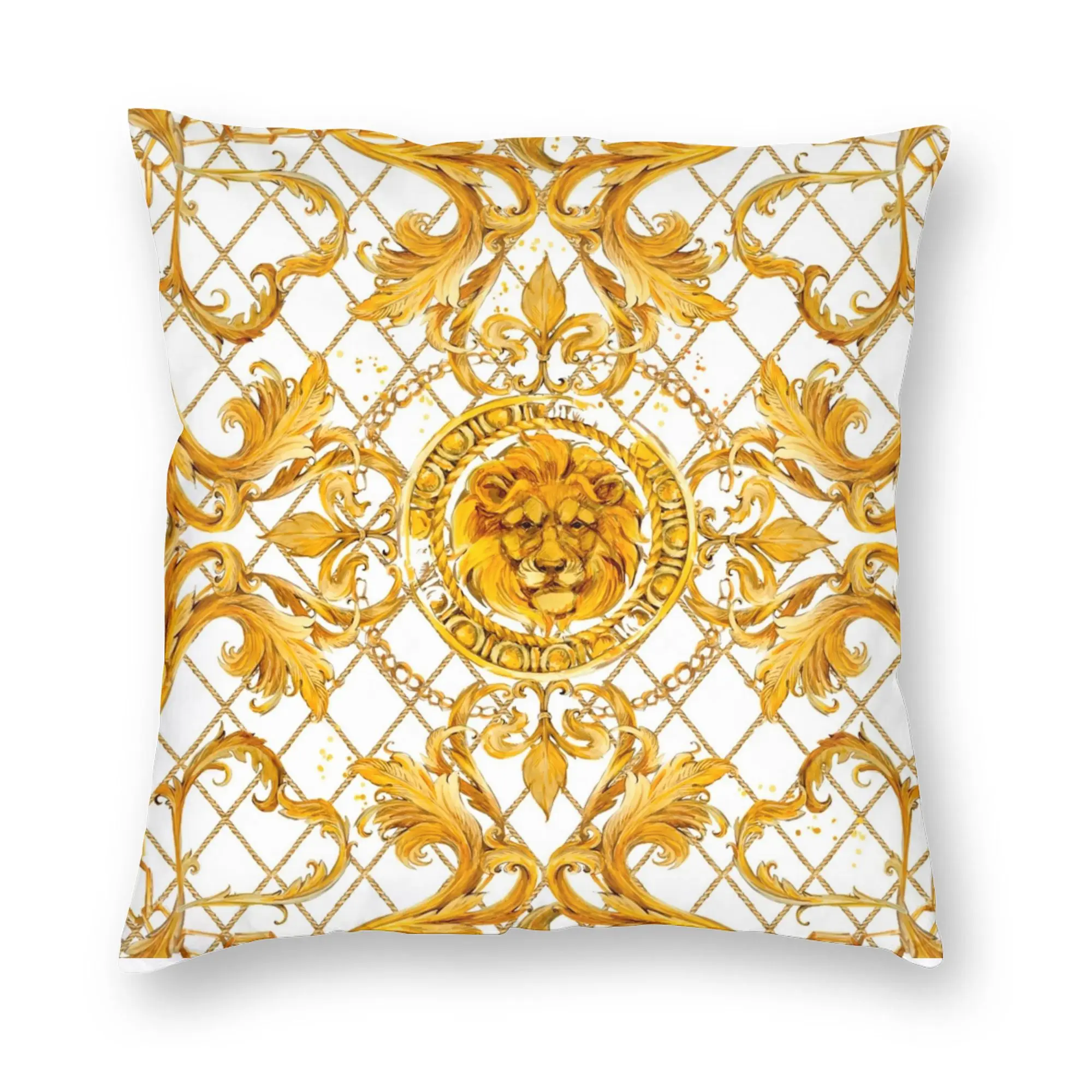 Elegant Baroque Gold Medallion Decorative Pillowcase - Luxurious Soft Fabric Cushion Cover