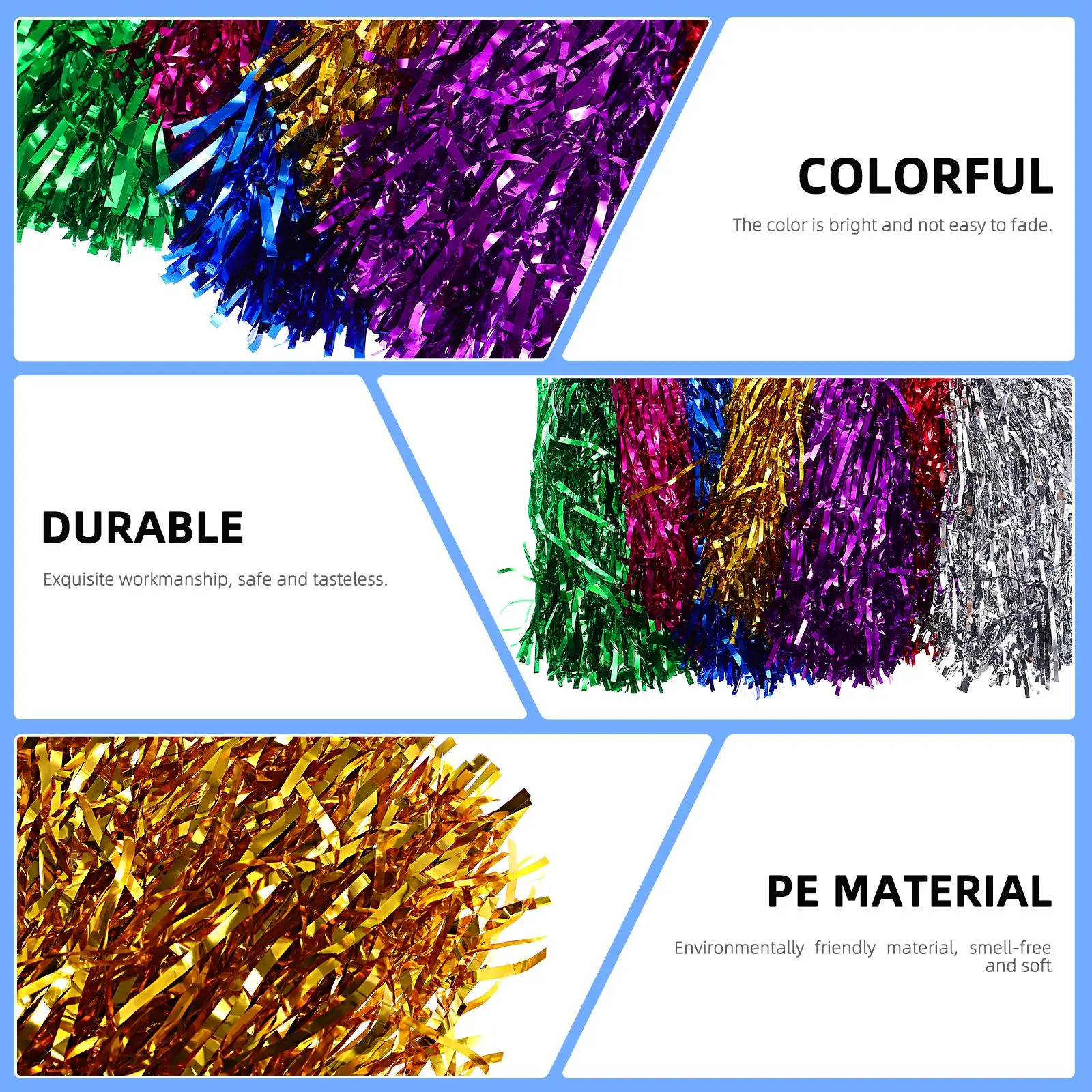 Cheerleading Pom Poms 14pcs For Kids Adults Non-Fading Metallic Streamer Pompoms Cheerleader Hand Flowers Dancing Team Sports