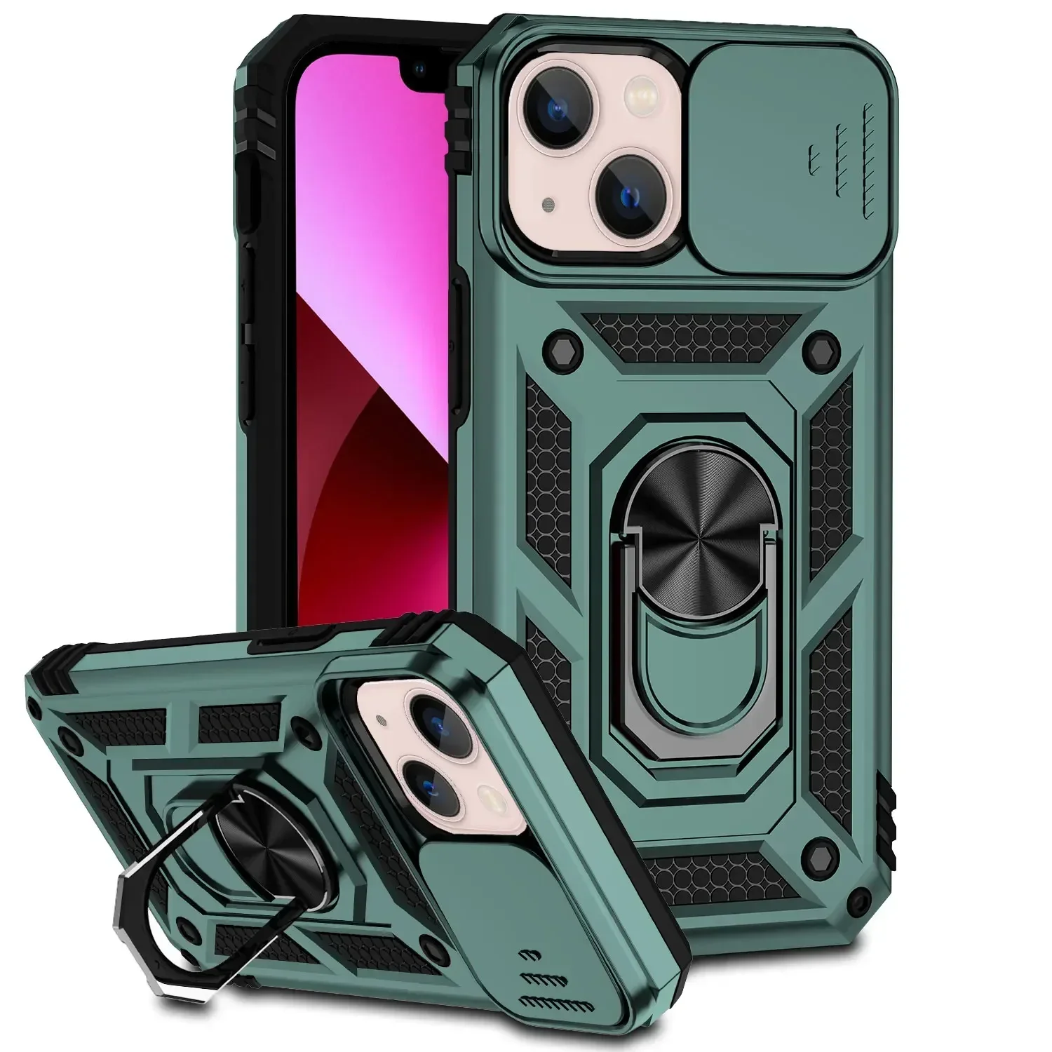 Armor Shockproof Magnetic Ring Stand Case For iPhone 15 14 Pro Max - Image 8