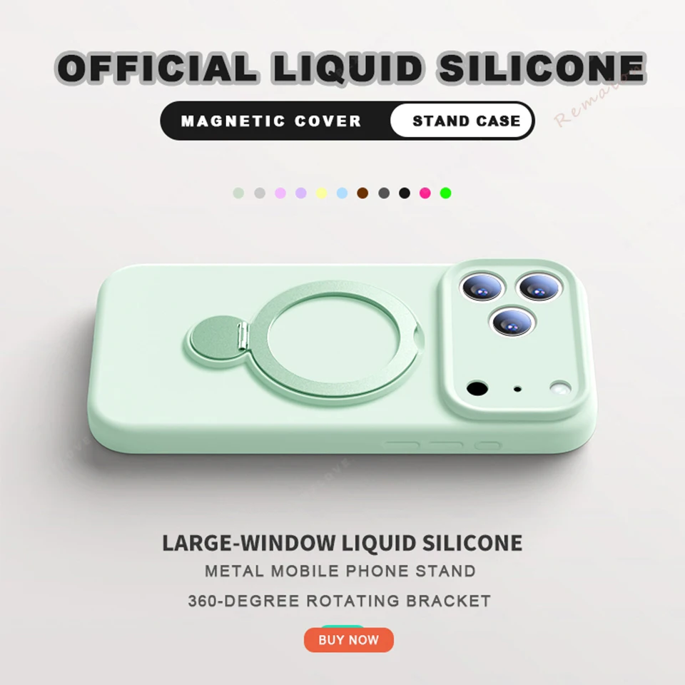 Magnetic Stand Liquid Silicone Phone Case with Magsafe Charging Holder
