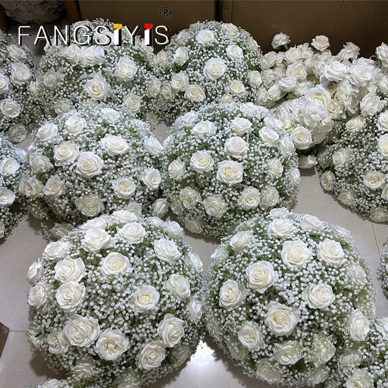 

Luxury White Rose Babysbreath Wedding 5D Floral Runner Arrangement Event Table Centerpieces Ball Fabric Gypsophila Flower Wall