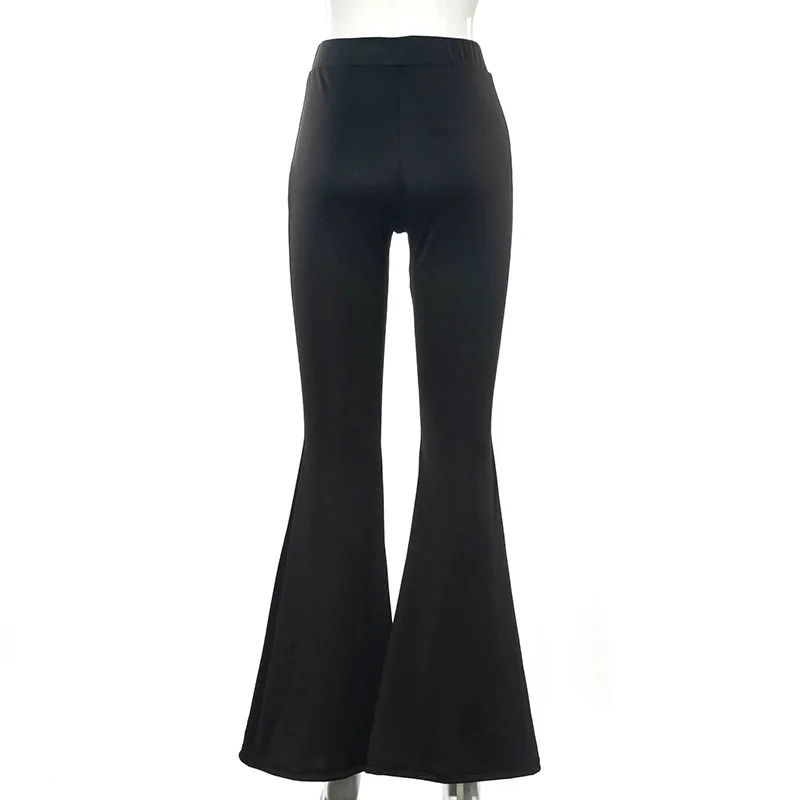 Solid Black Woman Pants Slim Fitting High Waisted Streetwear Casual Flare Pants Women Clothes Full Length Capri Trouser