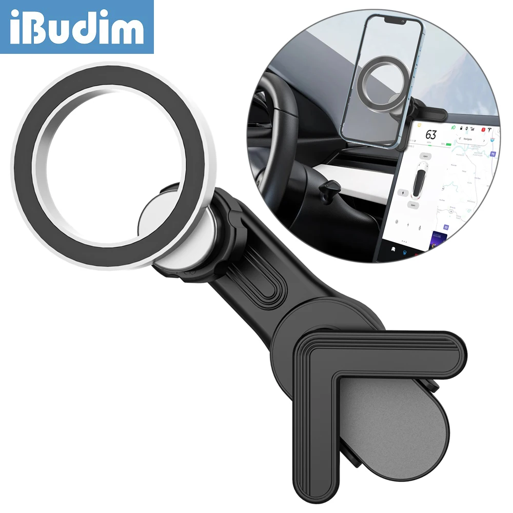 IBudim 테슬라용 마그네틱 휴대폰 거치대, 자동차 디스플레이 화면 측면 360 도 회전, 아이폰 15 프로 맥스 맥세이프용 