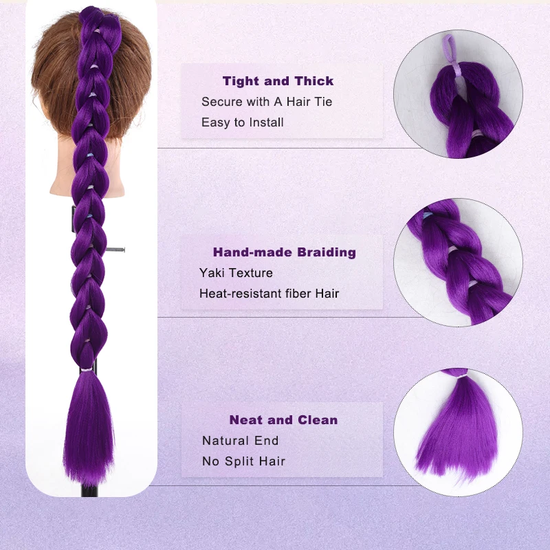 LUPU Purple Braiding Hair 26 Inch Pre Stretched Hair Long Straight Crochet Braids Yaki Texture Synthetic Fiber  (Dark Purple)