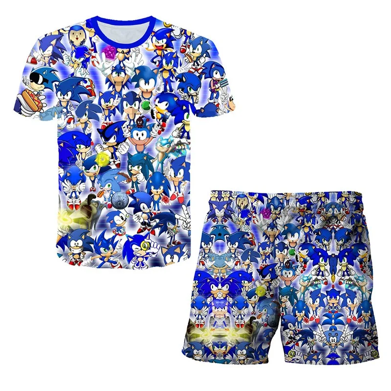 Conjunto de pijama de Sonic The Hedgehog para niños, traje de baño de anime para niños, ropa de dormir con estampado 3D de dibujos animados para el hogar, traje de playa de cosplay kawaii para niños
