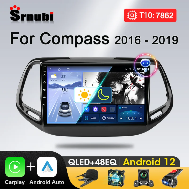 Android Carplay Autoradio Per Jeep Compass 2 Mp 2016 2017 2018 2019 Lettore Multimediale Navigazione Gps Dvd Stereo Audio Head Unit