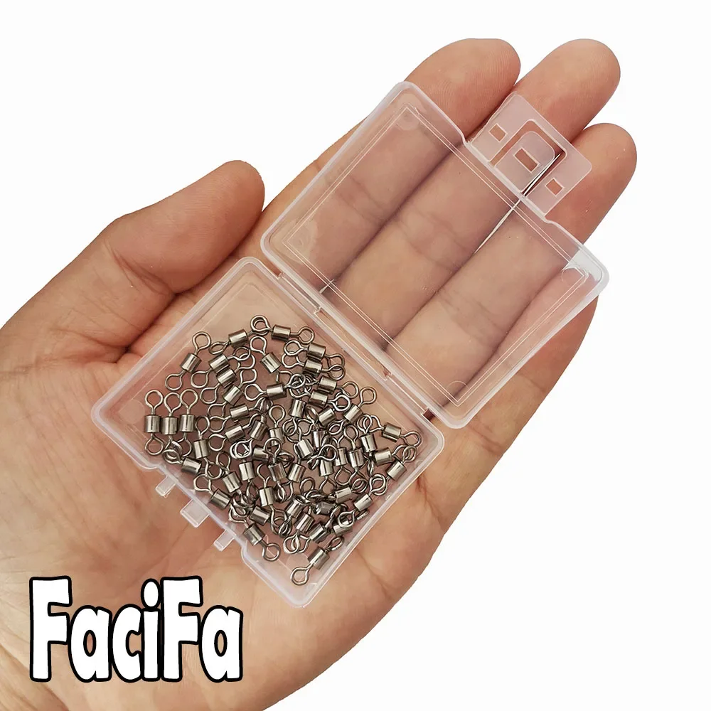 50 or 100 pcs Fishing Barrel Bearing Rolling Swivel with Box Solid Ring Lure Connector Carp