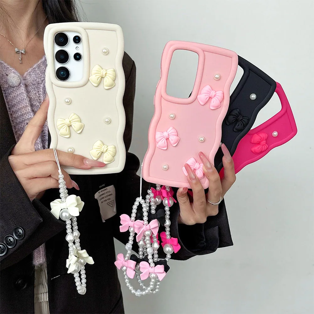 Korean 3D Bowknot Pearl Silicone Phone Case
