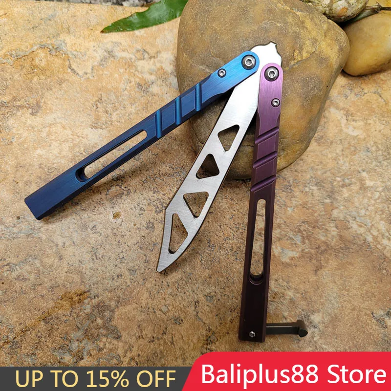 

The One Butterfly Trainer Knife BRS Alpha Beast Channel AB Titanium Handle D2 Blade Bushing System Jilt Free-swinging EDC Knife