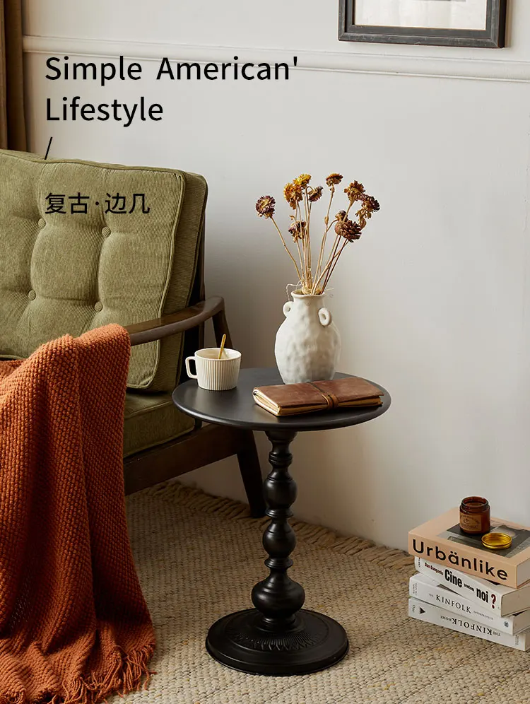 Description Picture 2 of itemAmerican Retro Style Wrought Iron Small Round Table Living Room Sofa Side Table Bedroom Coffee Table Corner Table