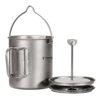 750ml Camping Coffee Cup with Press Plate Titanium Maker French Press Pot with Lid Outdoor Cookwarer for Travelling Hiking 3