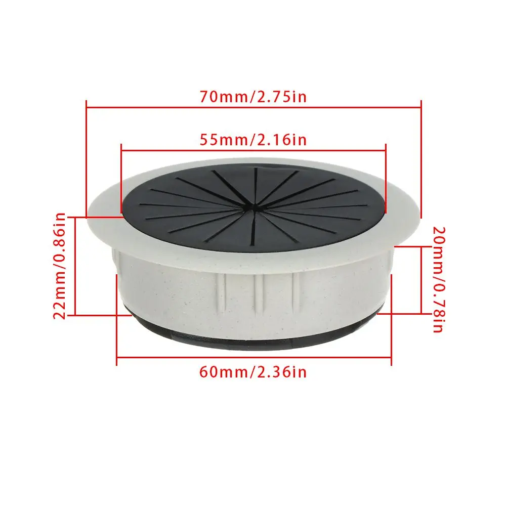 Cable Organizer Cable Hole Cover Desk Cord Grommet Hole Plug 60mm ABS Plastic Computer Table Wire Hole Cover Office Desk Grommet Cable Clamp Black Dust Plug Wire Tidy Storage Organizer