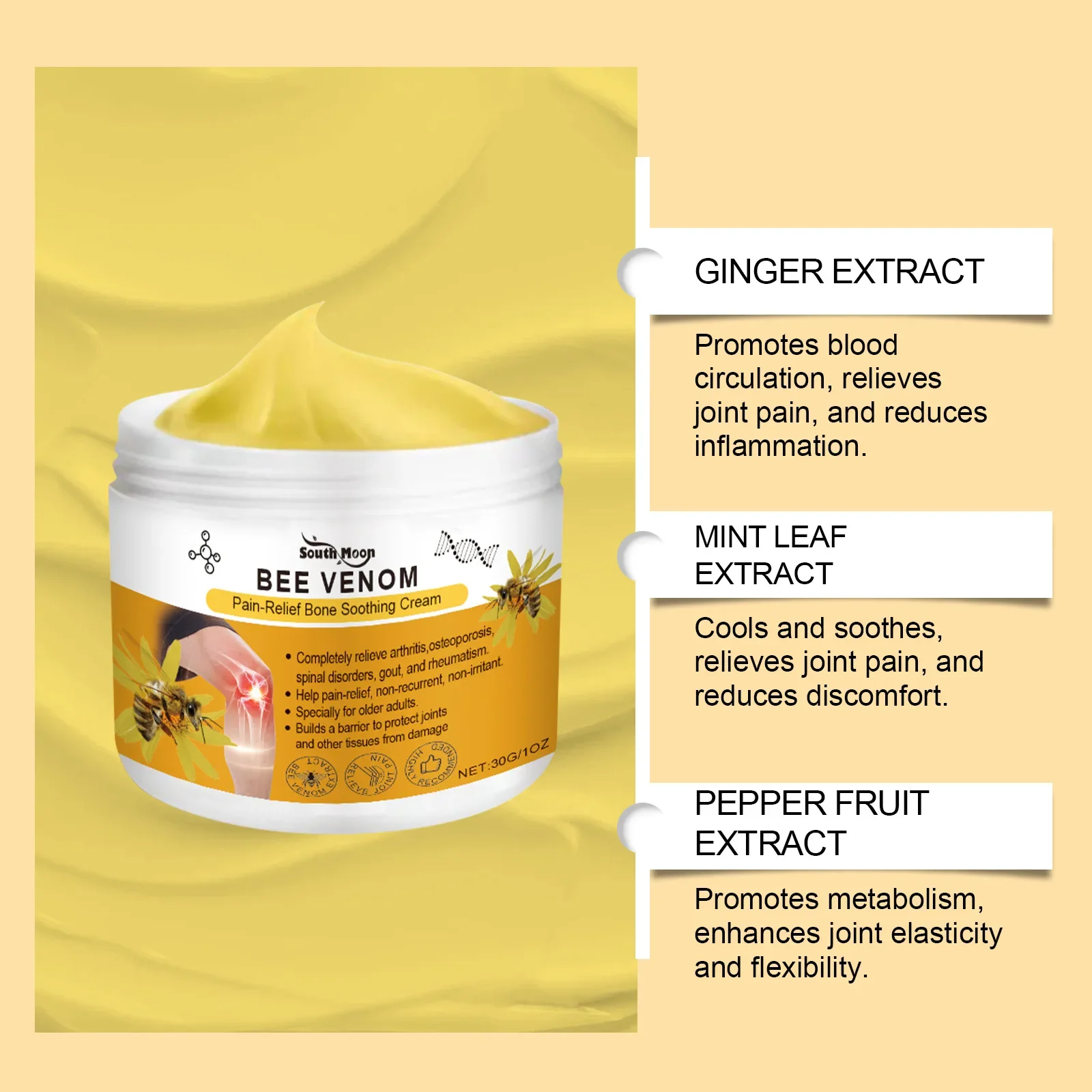 30g Bee Venom Pain Relief Cream Epair Synovitis Meniscus Reduce Joint Inflammation Rheumatism Arthritis Elbow Lumbar Knee 족저근막염