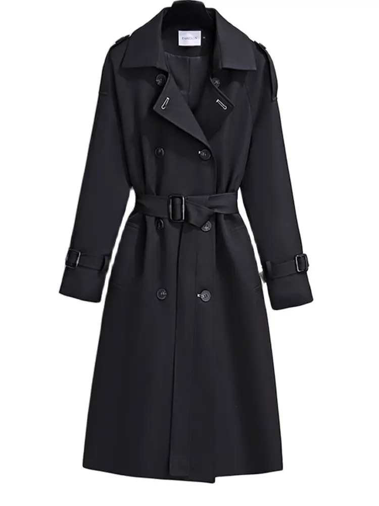 

Temperament Suit Collar Double Breasted Windbreaker Coat Lace Up Waist 2023 Autumn New Korean Fashion Women'S Clothing