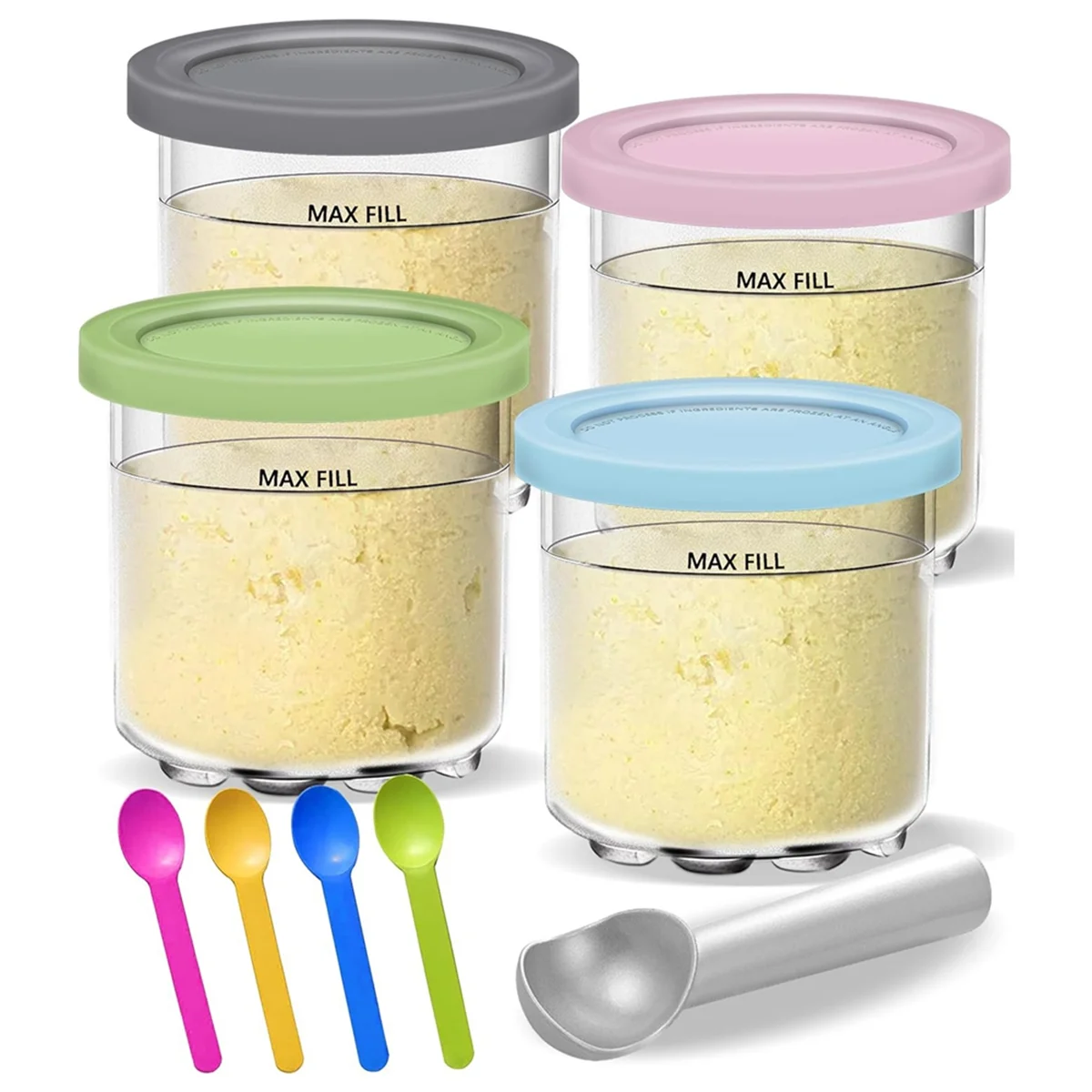 Creami Pints and Lids 4Pack Creamy Icecream Containers Cups Jars Tubs Canisters Set For Ninja NC299AMZ & NC300S Series