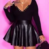 Women's Clothing Sexy Solid Color Mini PU Skirt Women Umbrella Skirt 2