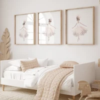 Pink Ballerina Toddler Ballet Girl Dance Cartoon Poster Wall Art Pictures Canvas Painting Nursery Baby Bedroom Home Decor 1