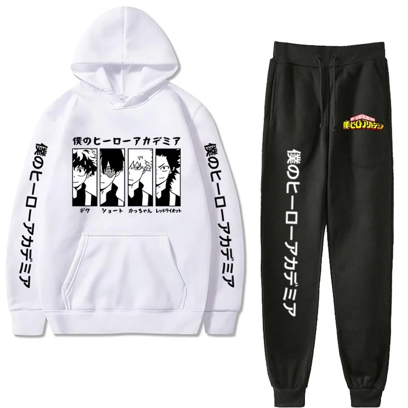 2023 Anime My Hero Academia Hoodies + Pants Suit Unisex Fashion Hooded Sweatshirt Casual Drawstring Trousers Tracksuit Sets