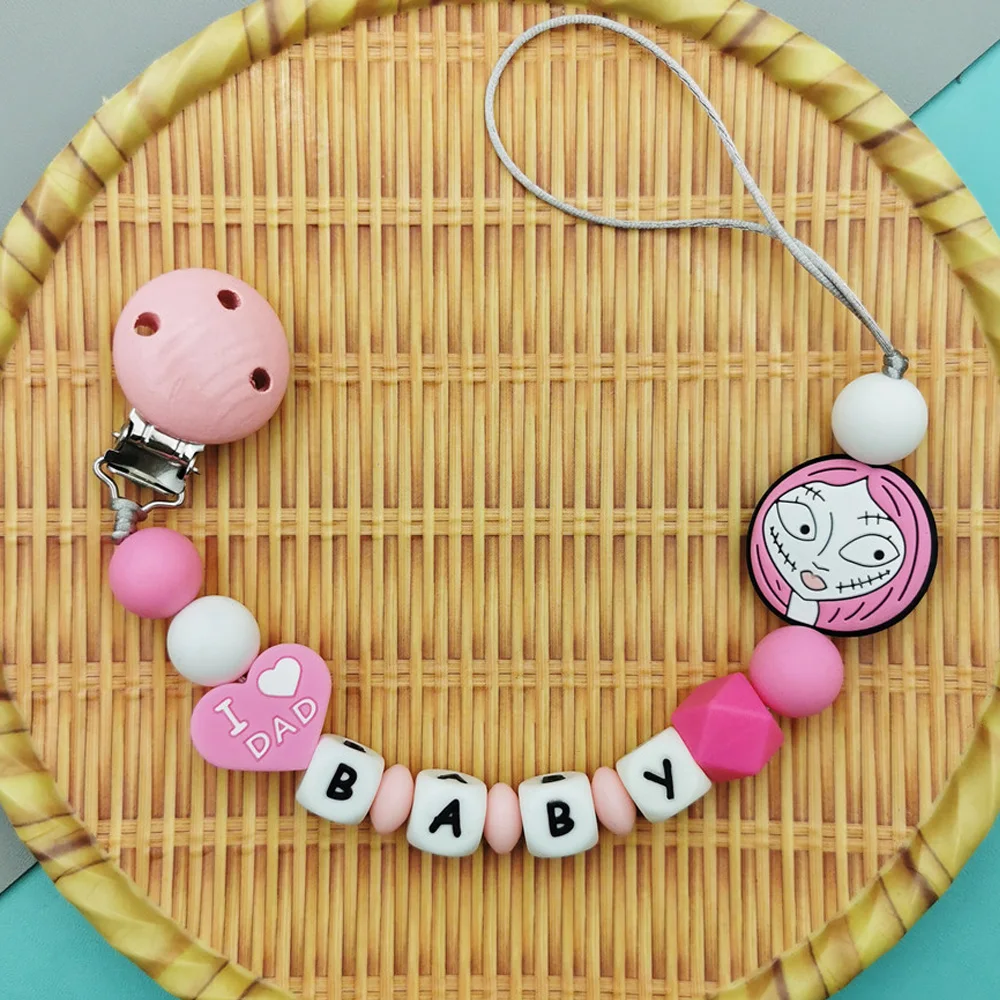 

Custom English Russian Letters Name Baby Silicone Witch Pacifier Clips Chains Teether Pendants Baby Teething Kawaii Toys Gifts