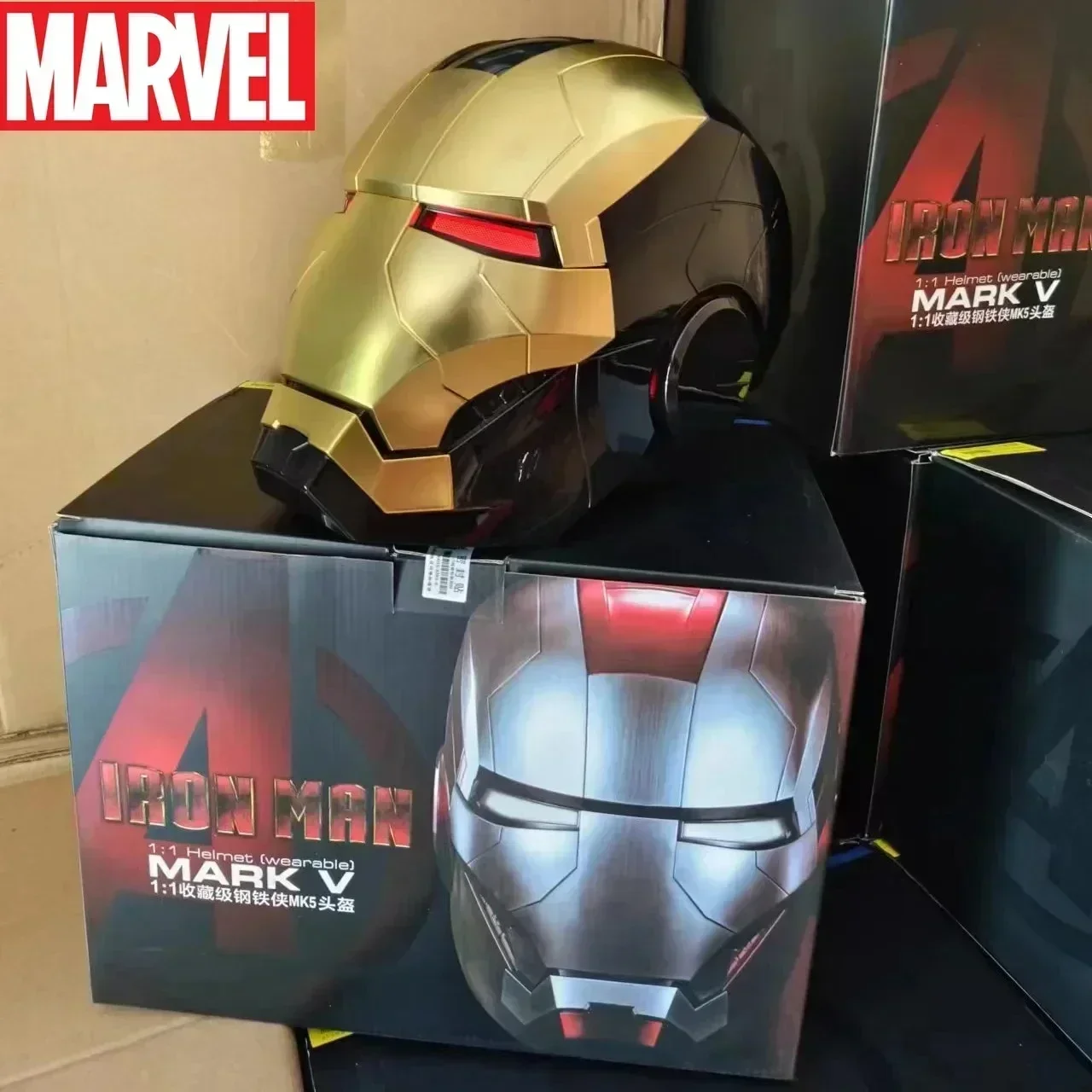 Casco Marvel Iron Man Autoking 1/1 Mk5 con control remoto y voz, máscara de casco automático Iron Man con luz LED, figura para niños