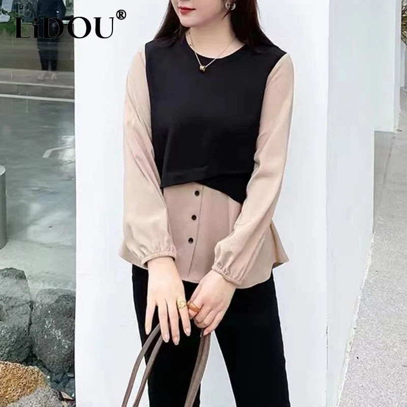 2023 New Autumn Korean Fashion Vintage Neat Capable Sven Intellectual Casual Elegant Fashion Shirt Patchwork Loose Shirt Women