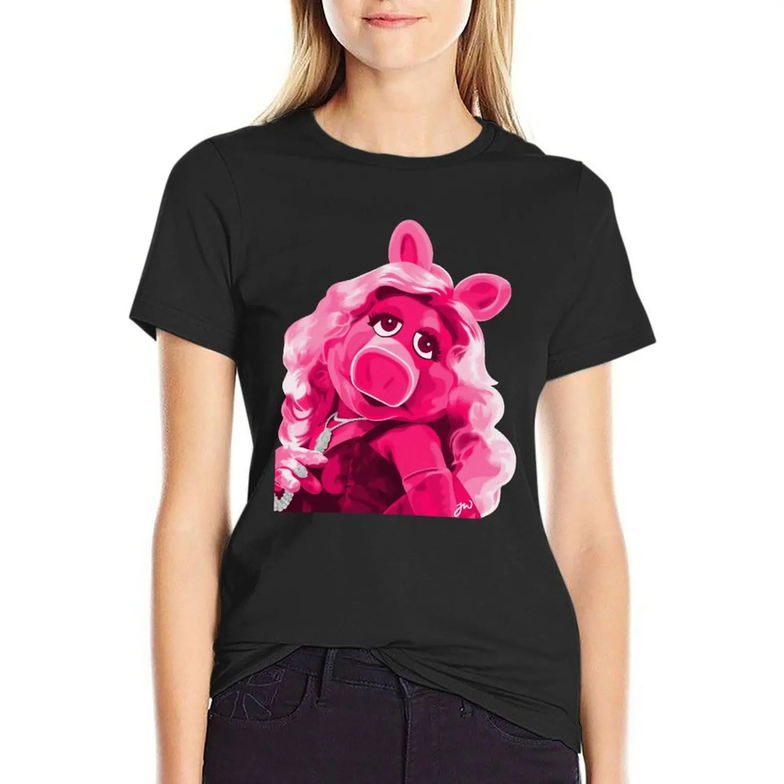 Miss Piggy Portrait Painting (Versione 2/2-Senza Sfondo) T-Shirt Manica Corta T-Shirt Dress For Women Graphic