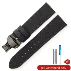 Army Style Nylon Watch Strap with Genuine Leather Accents, Available in Multiple Sizes - 20mm (Black - Black - B1)