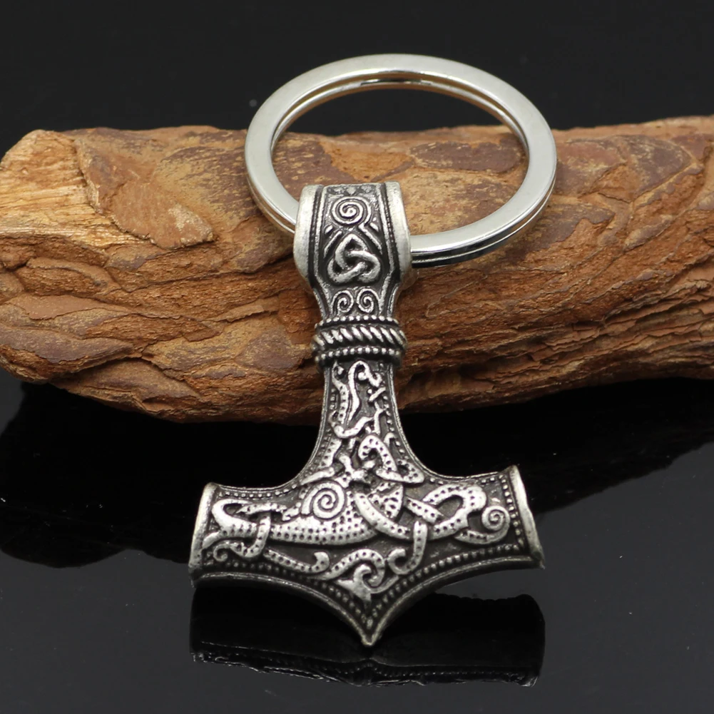Dropshipping Portachiavi Charm Thor Hammer Mjolnir Viking Amuleto Hammer Portachiavi Scandinavo Gioielli Nordici Portachiavi Vichinghi