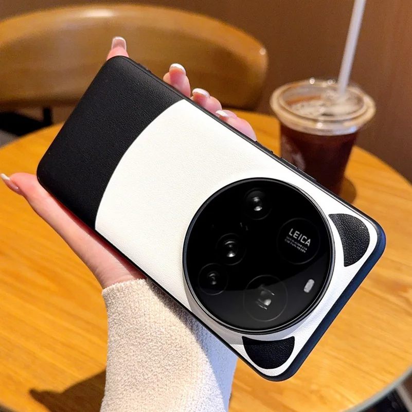 Cute Panda Leather Case with Raised Ring Design for Enhanced Camera Protection
