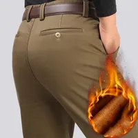 High Waist Winter Men Pants Stretch Fleece Warm Thick Straight Basic Classic Cotton Black Khaki Casual Pants Men Plus Size 40 42