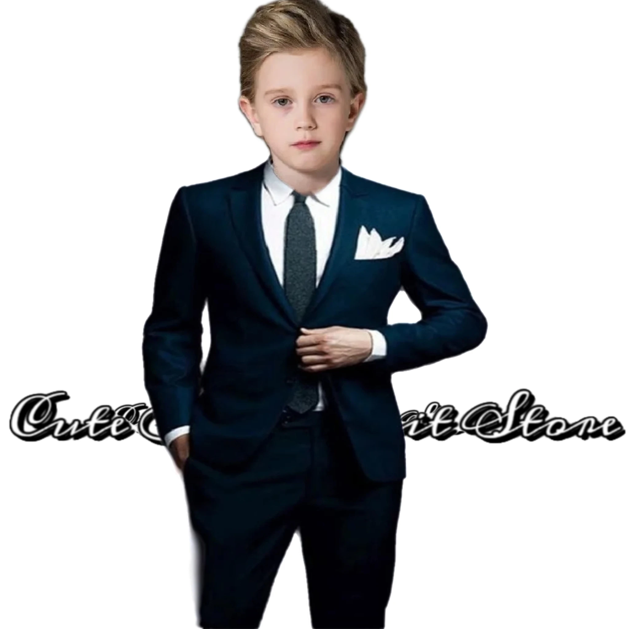 

Black Classic Single Breasted Boys Suits 2 Pcs Wedding Groom Blazer Pants Formal Jacket Tailor-Made Clothes Children Set