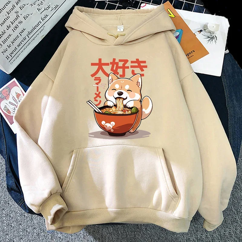 Shiba Inu Enjoying Ramen Print Hoodie Autumn High Quality Soft Sweatshirt Streetwear Women/Men Autumn Winter Pullovers Hooded