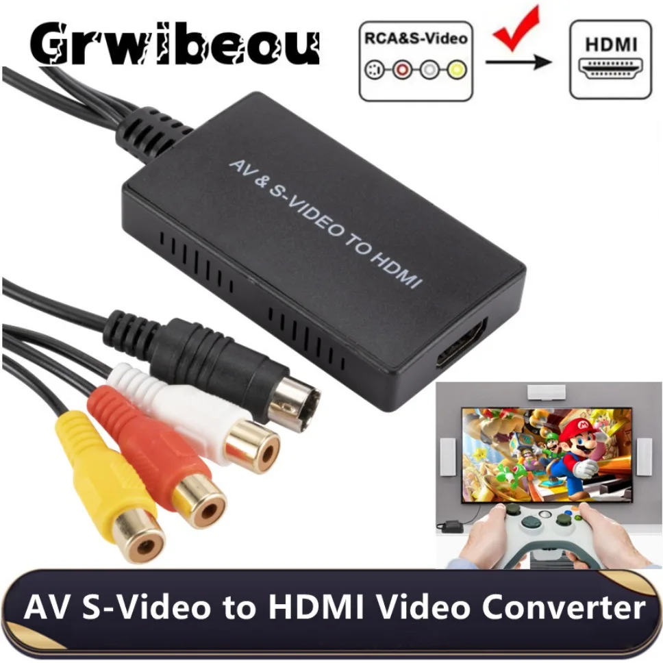 AV S-VIDEO to HDMI Video Converter 1080P AV SVIDEO RCA CVBS to HDMI-compatible Adapter Compatible with PS2/ PS3 For HDTV STB