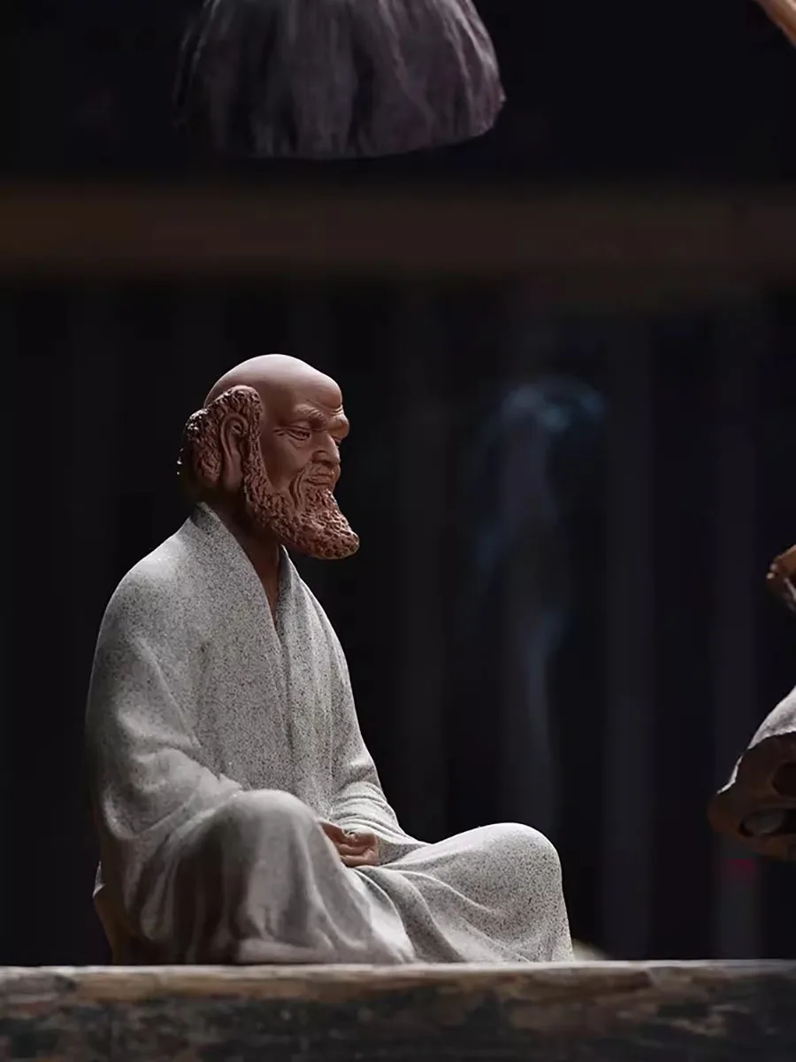 Bodhidharma Zen Purple Sand Buddhism Indian Figure Statues for Decoration, Home Living Room, Tea Room Ceramic Crafts, Handmade