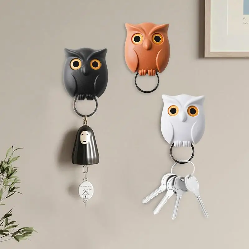 

Decorative Owl Coat Hooks Punch-free Creative Magnetic Owl Keyring Holder Resin With Automatic Opening And Closing Eye For Wall