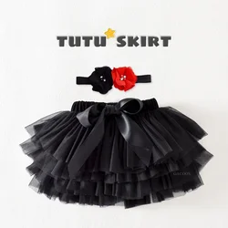 Pink Princess Baby Girls Tulle Tutu Bloomers & Headband Set - Rainbow Tutu Skirt Ensemble - XL (2 - 3Y) (Black)