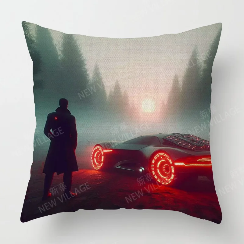 Modern Simple Car Illustration Pillow Cover Bedroom Cafe Decoration Applicable Car Cushion Cover 40x40cm 45x45cm 4