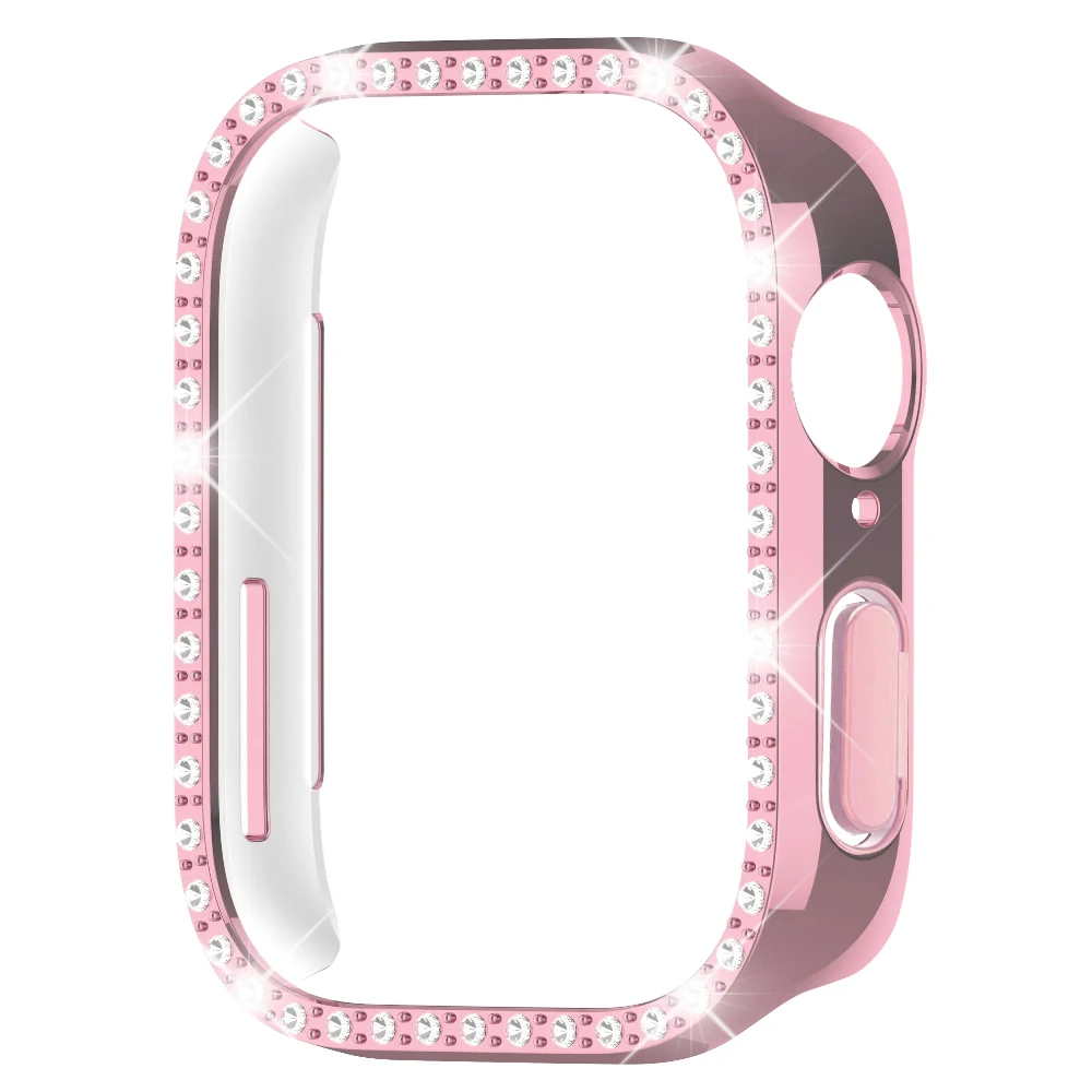 Rhinestone-Studded Soft Watch Band with Protective PC Case - Elegant Strap and Cover Set