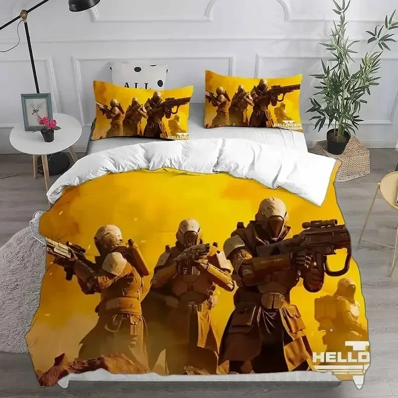 3D HELLDIVERS 2 Bedding Sets Comforter Quilt Bed Cover Duvet Cover Pillow Case Sets Kids Adult Size For Home Textiles 3