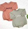 Embroidered Name Newborn Baby Girl Boy Solid Color Cotton Romper Infant Toddler Long Sleeve Jumpsuit Spring Hoodie Baby Clothes 3