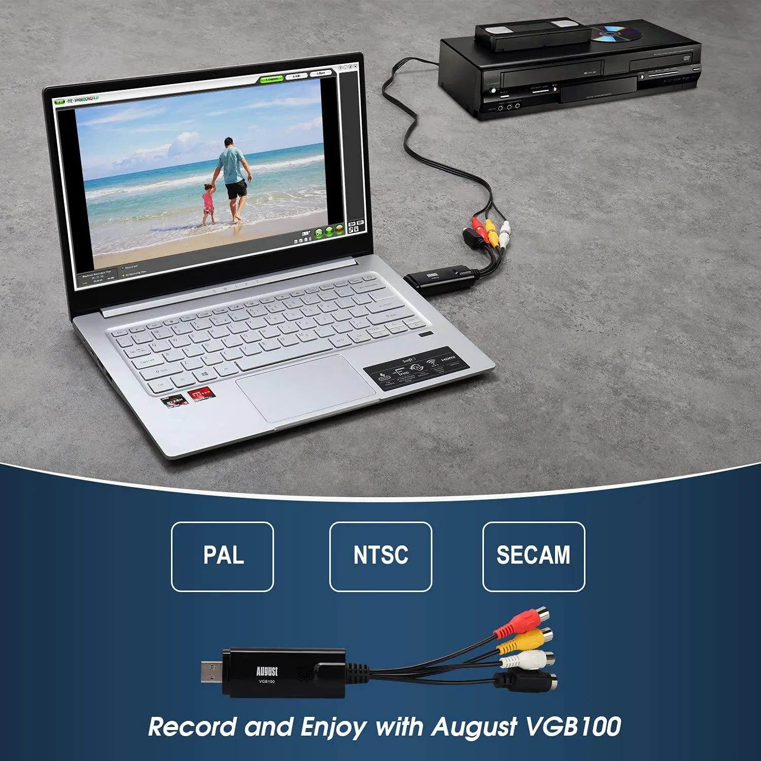 August VGB100 External USB2.0 Video Capture Card Transfer VHS Home Videos  to PC/Capture Xbox