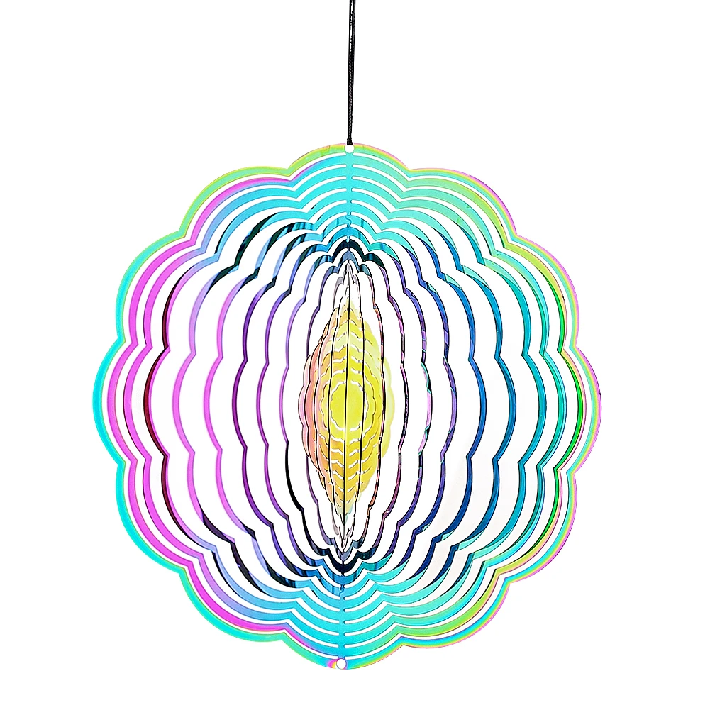 Gradient Mandala Wind Spinner Stainless Steel Whirligig Wind Chimes Suncatcher Garden Hanging Decoration Sculptures Windmill